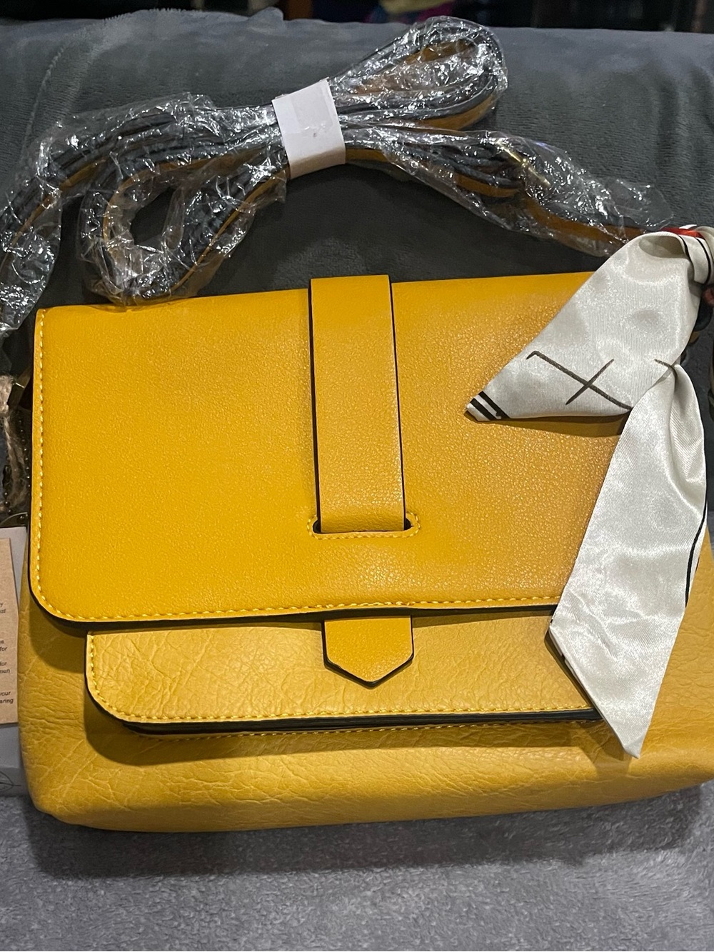 Ampere Creations Yellow Vegan Leather Women's Crossbody Bag with Scarf Accent